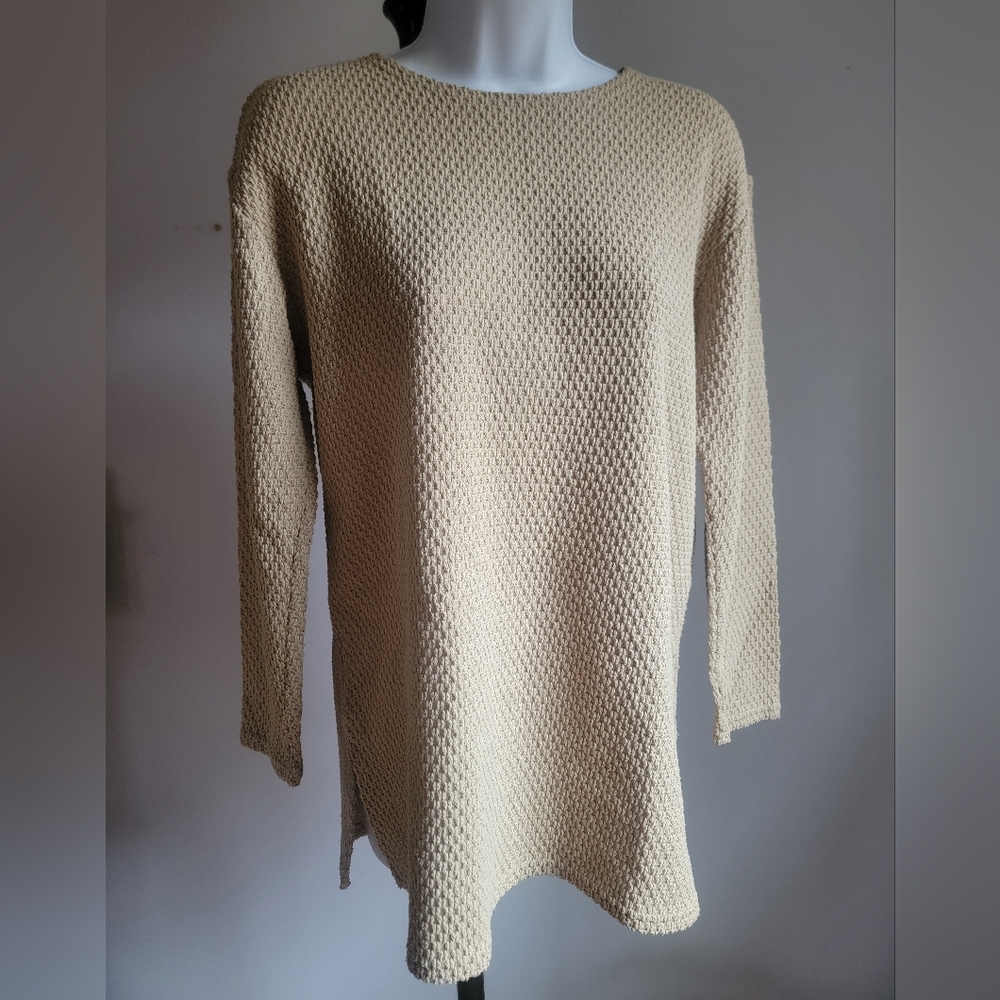 New York & Company Taupe Waffle Knit Top